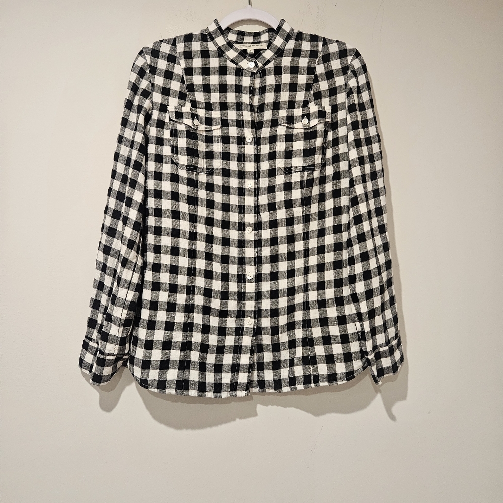 Jones New York Women's Black and White Plaid Button Down Shirt, Size Small